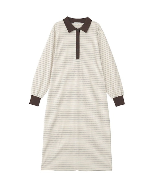 ポロ衿ボーダーワンピース