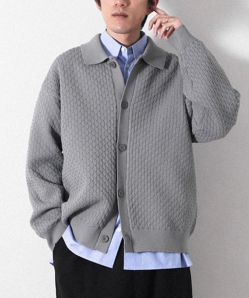 柄編みニットシャツカーディガン