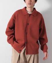 柄編みニットシャツカーディガン