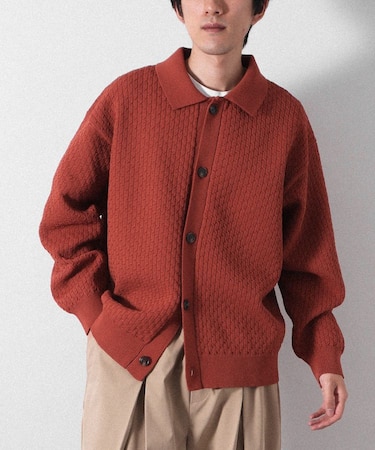 柄編みニットシャツカーディガン