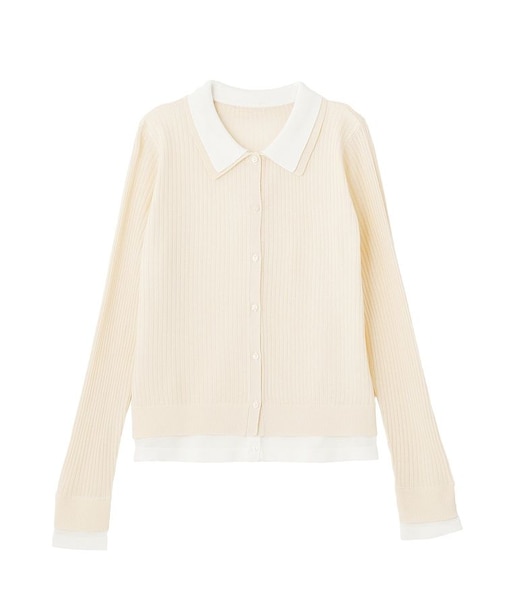 レイヤードポロ衿カーディガン