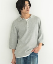 透かし編み半袖ニットポロシャツ