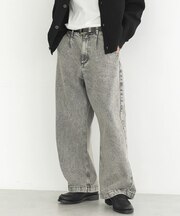 ハイブリーチケミカル加工デニムワイドパンツ