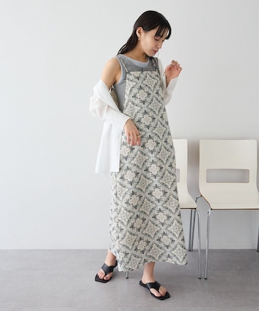 接触冷感 プリントキャミワンピース