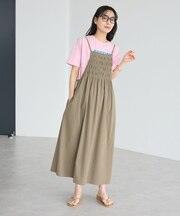 撥水 ギャザーデザインキャミワンピース