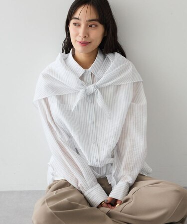 2点セット スカーフ付きシアーストライプシャツ