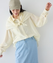 2点セット スカーフ付きシアーストライプシャツ