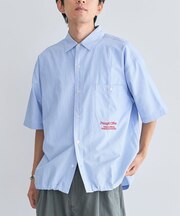 ストライプ半袖ドローコードシャツ