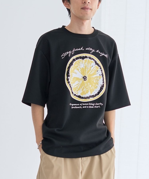 接触冷感フルーツ柄半袖Tシャツ