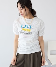 シャーリングプリントTシャツ