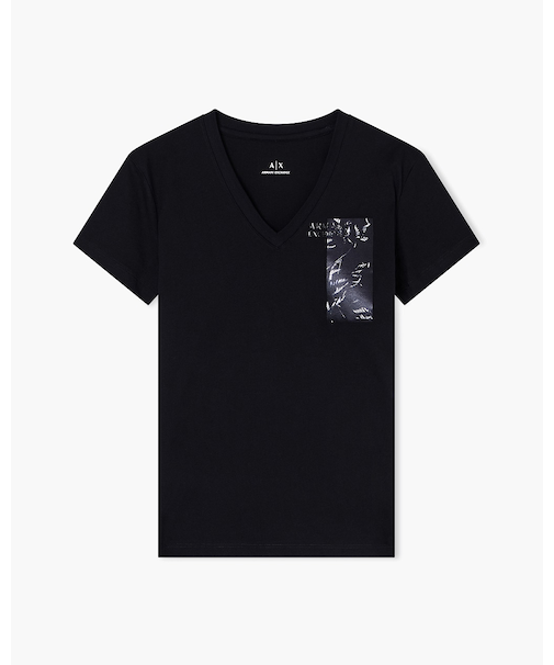 【A|X アルマーニ エクスチェンジ】ブロッサムプリント 半袖VネックTシャツ