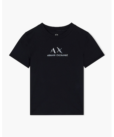 【A|X アルマーニ エクスチェンジ】グリッターロゴ 半袖クルーネックTシャツ