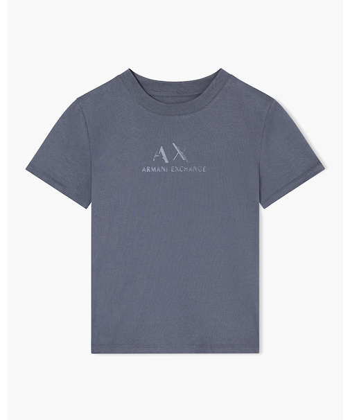 【A|X アルマーニ エクスチェンジ】グリッターロゴ 半袖クルーネックTシャツ
