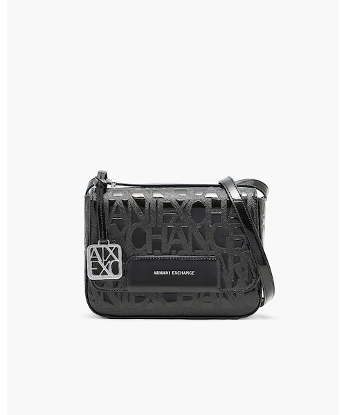 極美品✨ 近年 ジョルジオアルマーニ オールオーバーロゴ ショルダーバッグ 黒 ARMANI EXCHANGE（アルマーニエクスチェンジ）の「【A|X