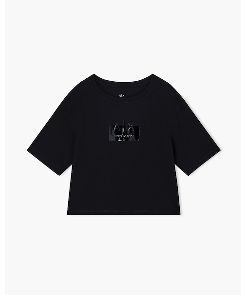 【A|X アルマーニ エクスチェンジ】AXロゴ クロップド 半袖クルーネックTシャツ