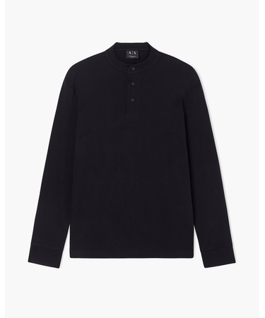 【A|X アルマーニ エクスチェンジ】ヘンリーネック コットンリブ ロングスリーブトップス