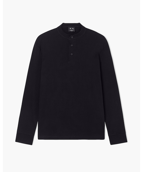 【A|X アルマーニ エクスチェンジ】ヘンリーネック コットンリブ ロングスリーブトップス