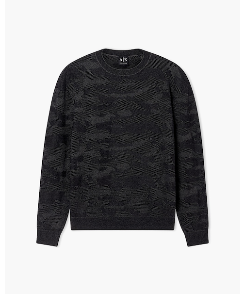 【A|X アルマーニ エクスチェンジ】オールオーバージャカードカモフラージュ コットンニットプルオーバー