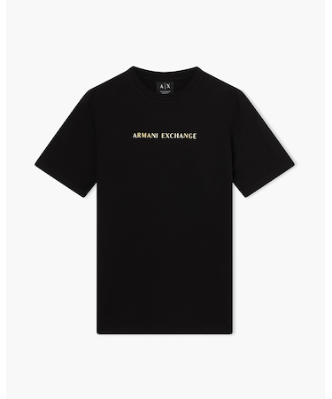 【A|X アルマーニ エクスチェンジ】ゴールドロゴ 半袖クルーネックTシャツ