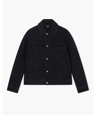 【A|X アルマーニ エクスチェンジ】ゴールドロゴパッチ ブラックデニムジャケット