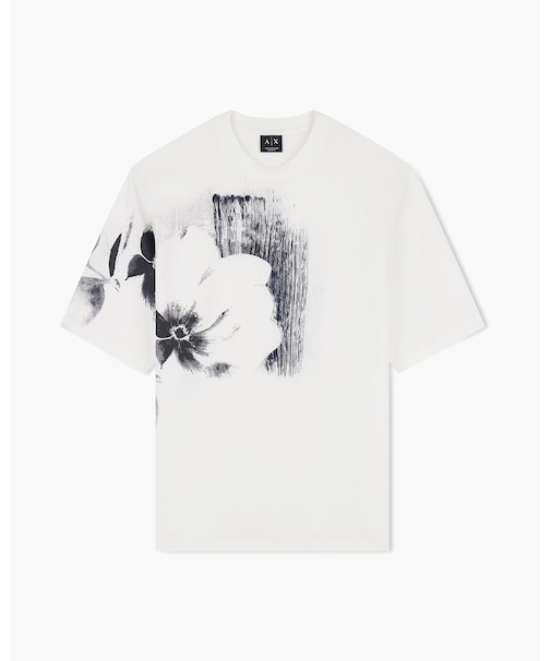 【A|X アルマーニ エクスチェンジ】フラワープリント コンフォートフィット 半袖クルーネックTシャツ