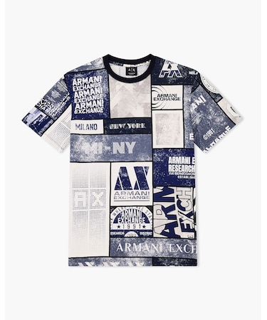 【A|X アルマーニ エクスチェンジ】オールオーバーロゴプリント レギュラーフィット 半袖クルーネックTシャツ