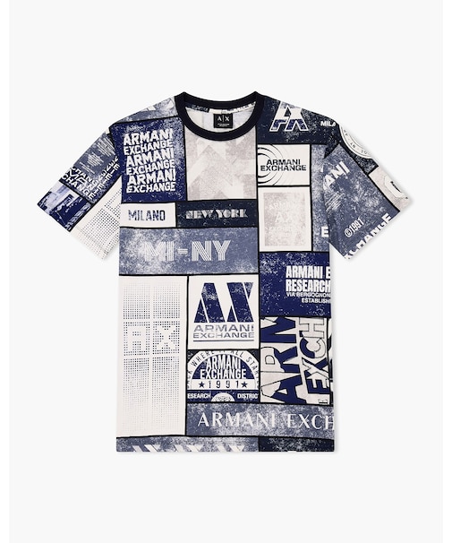 【A|X アルマーニ エクスチェンジ】オールオーバーロゴプリント レギュラーフィット 半袖クルーネックTシャツ