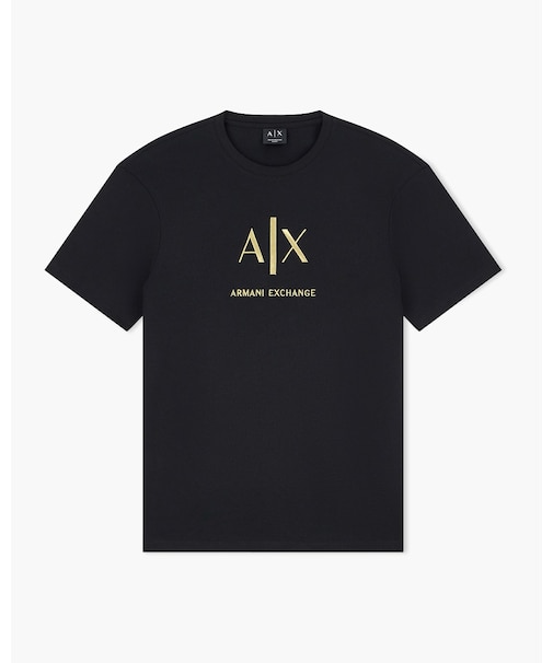 【A|X アルマーニ エクスチェンジ】刺繍ロゴ スリムフィット 半袖クルーネックTシャツ