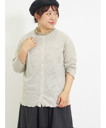 ワンポイント刺繍シアーボーダーカーディガン