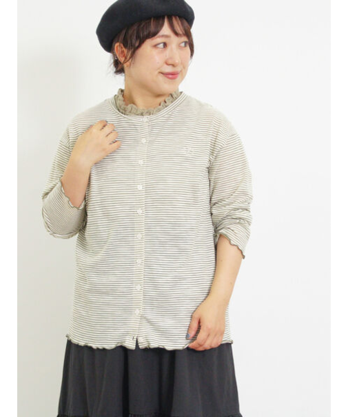 ワンポイント刺繍シアーボーダーカーディガン