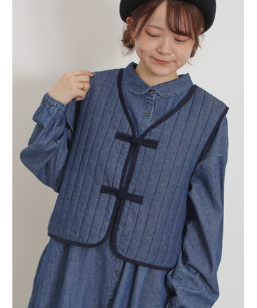 中綿キルトチャイナボタンベスト