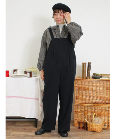 ウール混タックサロペット