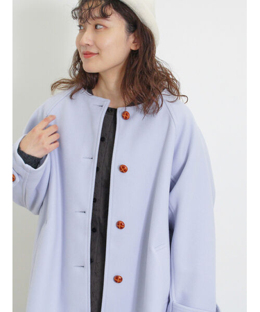 ウーリーライクミドル丈クルーネックコート