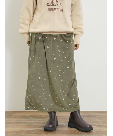 ベロアプリーツ/刺繍アソートナロースカート