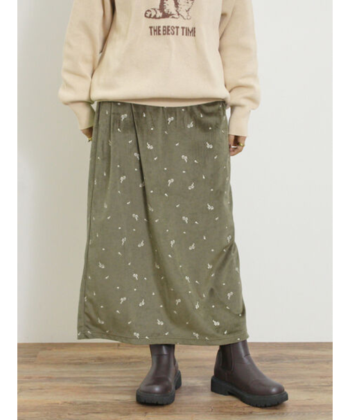 ベロアプリーツ/刺繍アソートナロースカート