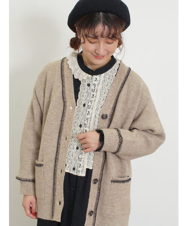 配色ステッチVネックニットカーディガン