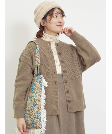 パッチワークケーブル前後2WAYニット