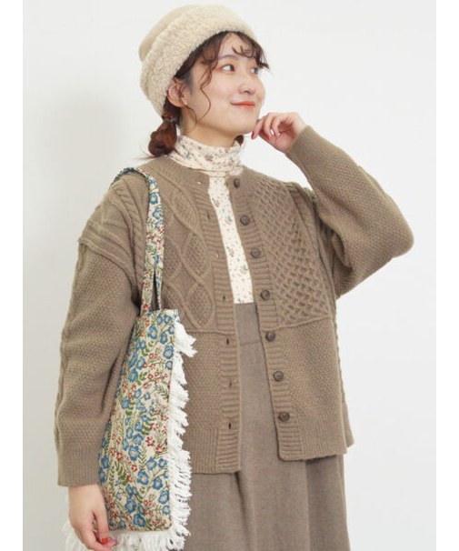 パッチワークケーブル前後2WAYニット