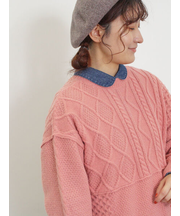 パッチワークケーブル前後2WAYニット