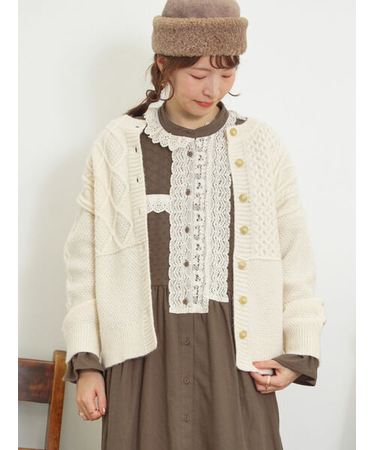 パッチワークケーブル前後2WAYニット