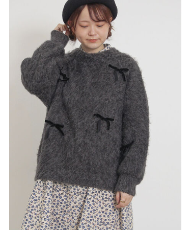 ベロアリボン付ニット