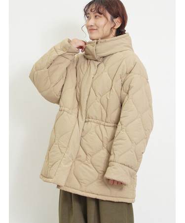 バラクラバ付ウエストドロストキルトコート