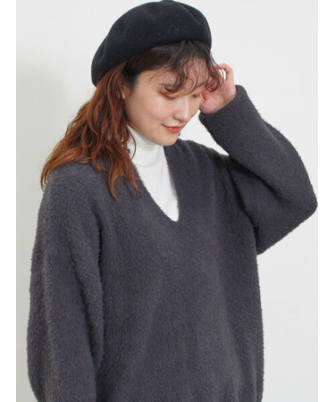 ◎シャギーキーネックニット