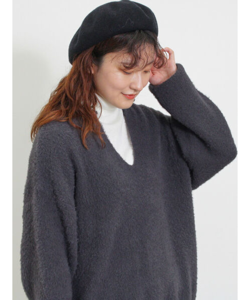 ◎シャギーキーネックニット