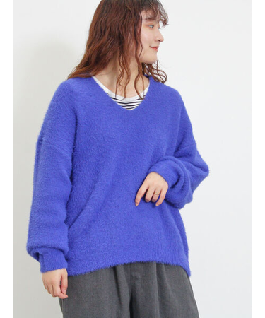 ◎シャギーキーネックニット