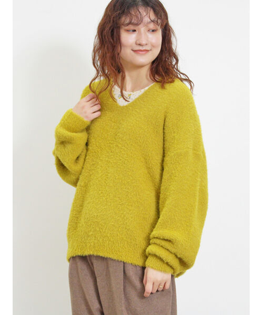 ◎シャギーキーネックニット