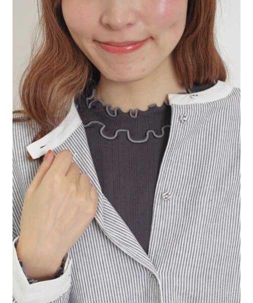 パターンメッシュ配色メロウハイネックカットソー