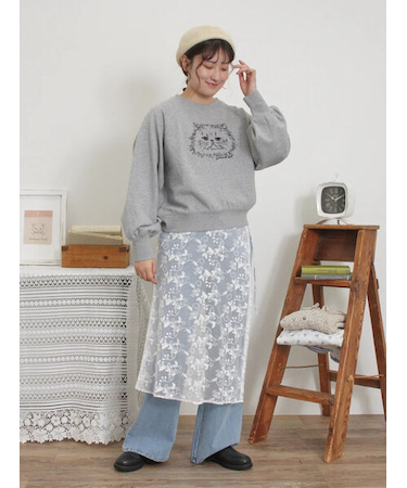 【M/Lサイズ】レーススカートセットデニムパンツ