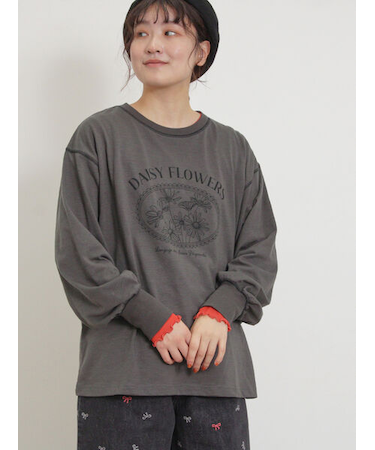 配色ステッチプリントアソートロングTシャツ