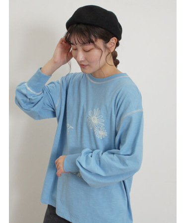 配色ステッチプリントアソートロングTシャツ